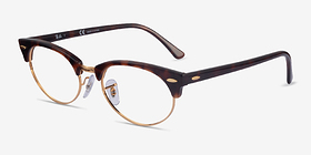 Ray-Ban Clubmaster Oval Tortoise & Gold Métal Montures de lunettes de vue d'EyeBuyDirect, Vue d'Angle