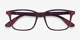 Ray-Ban RB7144M Dark Burgundy Plastique Montures de lunettes de vue d'EyeBuyDirect, Vue Rapprochée