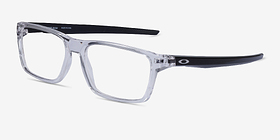 Oakley Port Bow Polished Clear Plastique Montures de lunettes de vue d'EyeBuyDirect, Vue d'Angle