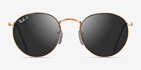 Ray-Ban RB3447 Round Doré Métal Soleil de Lunette de vue d'EyeBuyDirect, Vue de Face