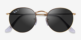 Ray-Ban RB3447 Round Doré Métal Soleil de Lunette de vue d'EyeBuyDirect, Vue Rapprochée