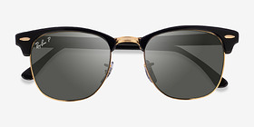 Ray-Ban RB3016 Clubmaster Black Gold Métal Soleil de Lunette de vue d'EyeBuyDirect, Vue Rapprochée