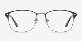 Arcadian Navy Silver Métal Montures de lunettes de vue d'EyeBuyDirect, Vue de Face