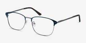 Arcadian Navy Silver Métal Montures de lunettes de vue d'EyeBuyDirect, Vue d'Angle