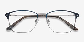 Arcadian Navy Silver Métal Montures de lunettes de vue d'EyeBuyDirect, Vue Rapprochée