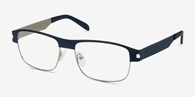 Wallace Matte Navy Métal Montures de lunettes de vue d'EyeBuyDirect, Vue d'Angle