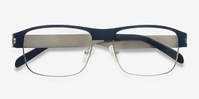 Wallace Matte Navy Métal Montures de lunettes de vue d'EyeBuyDirect, Vue Rapprochée