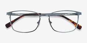 Dakota Bleu Métal Montures de lunettes de vue d'EyeBuyDirect, Vue Rapprochée