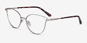 Trance Argenté Métal Montures de lunettes de vue d'EyeBuyDirect, Vue d'Angle