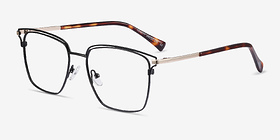 Hewitt Black Gold Métal Montures de lunettes de vue d'EyeBuyDirect, Vue d'Angle