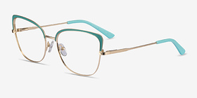 Marina Aqua Gold Métal Montures de lunettes de vue d'EyeBuyDirect, Vue d'Angle