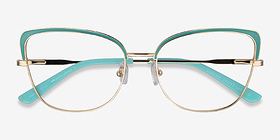 Marina Aqua Gold Métal Montures de lunettes de vue d'EyeBuyDirect, Vue Rapprochée