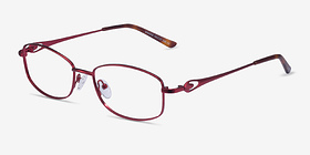 Maggie Burgundy Métal Montures de lunettes de vue d'EyeBuyDirect, Vue d'Angle