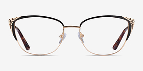 Ines Black Gold Métal Montures de lunettes de vue d'EyeBuyDirect, Vue de Face