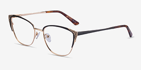 Ines Black Gold Métal Montures de lunettes de vue d'EyeBuyDirect, Vue d'Angle