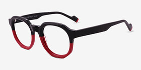 Vesper Black Red Acétate Montures de lunettes de vue d'EyeBuyDirect, Vue d'Angle