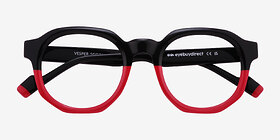 Vesper Black Red Acétate Montures de lunettes de vue d'EyeBuyDirect, Vue Rapprochée