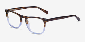 Found Brown Blue Acétate Montures de lunettes de vue d'EyeBuyDirect, Vue d'Angle