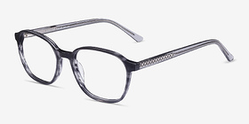 Efficient Black Striped Acétate Montures de lunettes de vue d'EyeBuyDirect, Vue d'Angle