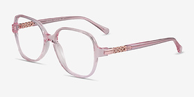 Precious Clear Pink Acétate Montures de lunettes de vue d'EyeBuyDirect, Vue d'Angle