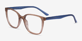 Identical Clear Brown & Blue Plastique Montures de lunettes de vue d'EyeBuyDirect, Vue d'Angle