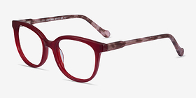 Popcorn Red Floral Acétate Montures de lunettes de vue d'EyeBuyDirect, Vue d'Angle