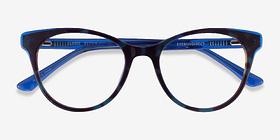 Cloris Blue Tortoise Acétate Montures de lunettes de vue d'EyeBuyDirect, Vue Rapprochée