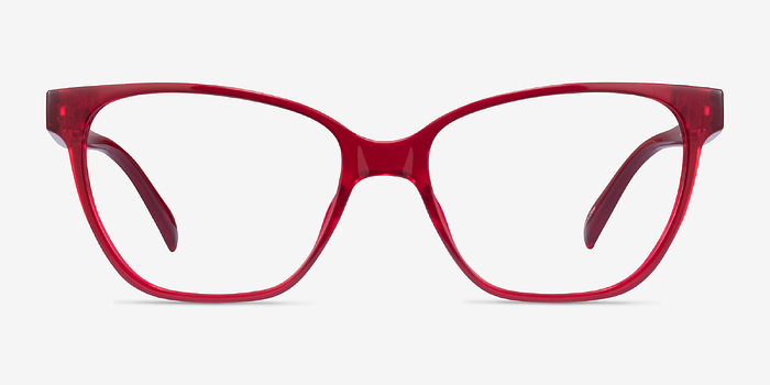 Almond Clear Red Plastique Montures de lunettes de vue d'EyeBuyDirect