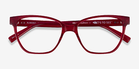 Almond Clear Red Plastique Montures de lunettes de vue d'EyeBuyDirect, Vue Rapprochée