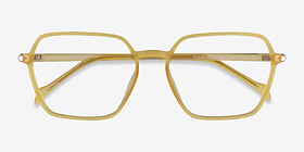 Tatsu Clear Yellow Plastique Montures de lunettes de vue d'EyeBuyDirect, Vue Rapprochée