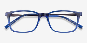 Stanza Bleu Acetate-metal Montures de lunettes de vue d'EyeBuyDirect, Vue Rapprochée