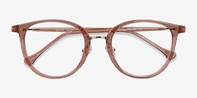 Shelby Clear Brown Acetate-metal Montures de lunettes de vue d'EyeBuyDirect, Vue Rapprochée