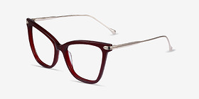Domy Burgundy Acetate-metal Montures de lunettes de vue d'EyeBuyDirect, Vue d'Angle