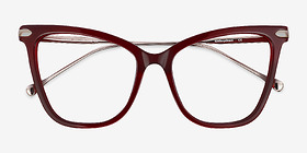 Domy Burgundy Acetate-metal Montures de lunettes de vue d'EyeBuyDirect, Vue Rapprochée