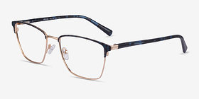 Moore Blue Tortoise Gold Métal Montures de lunettes de vue d'EyeBuyDirect, Vue d'Angle