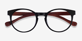 Everglades Green & Red Wood Wood-texture Montures de lunettes de vue d'EyeBuyDirect, Vue Rapprochée