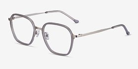 Atami Gray Silver Métal Montures de lunettes de vue d'EyeBuyDirect, Vue d'Angle