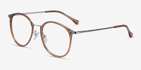 Light Clear Brown Silver Métal Montures de lunettes de vue d'EyeBuyDirect, Vue d'Angle
