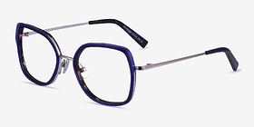 Bourdon Blue Tortoise Silver Métal Montures de lunettes de vue d'EyeBuyDirect, Vue d'Angle