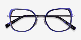 Bourdon Blue Tortoise Silver Métal Montures de lunettes de vue d'EyeBuyDirect, Vue Rapprochée