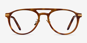 Aston Brown Tortoise Gold Métal Montures de lunettes de vue d'EyeBuyDirect, Vue de Face
