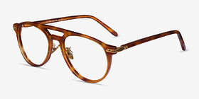 Aston Brown Tortoise Gold Métal Montures de lunettes de vue d'EyeBuyDirect, Vue d'Angle