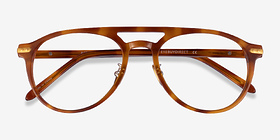 Aston Brown Tortoise Gold Métal Montures de lunettes de vue d'EyeBuyDirect, Vue Rapprochée