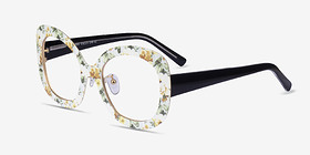 Paeonia Yellow Floral Métal Montures de lunettes de vue d'EyeBuyDirect, Vue d'Angle