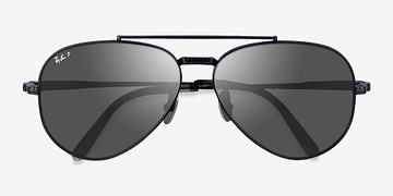 Shiny Black Ray-Ban RB8225 Aviator -  Titanium Sunglasses