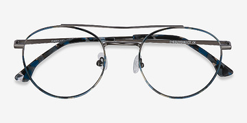 Blue Tortoise Earhart -  Vintage Métal Lunettes de vue