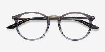 Gray Striped La Femme -  Vintage Acetate, Metal Eyeglasses