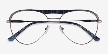 Blue Striped & Gunmetal Mission -  Acetate, Metal Eyeglasses