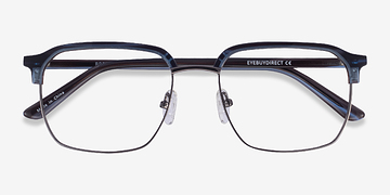 Blue Striped & Gunmetal Break -  Acetate, Metal Eyeglasses
