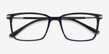 Striped Blue Button -  Metal Eyeglasses